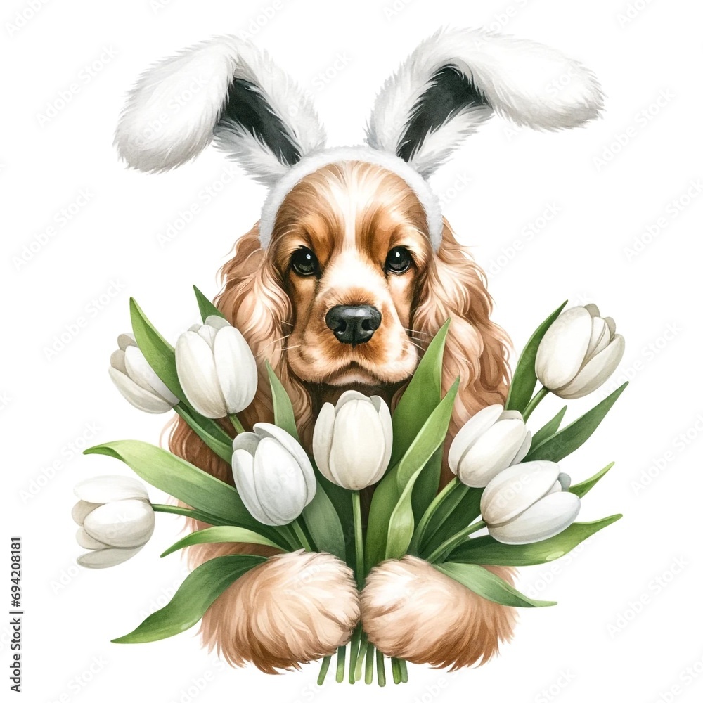 Poster easter cocker spaniel illustration created with generative ai technology