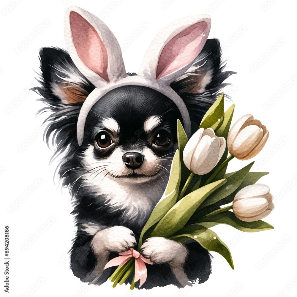Poster easter chihuahua illustration created with generative ai technology