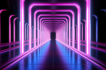 abstract background with lines or light neon glowing digital technology concept or tunnel of light 