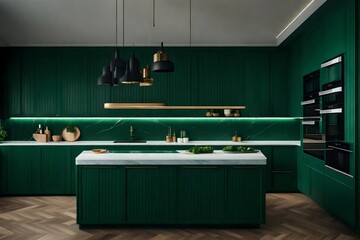 *Modern and luxury dark green kitchen.