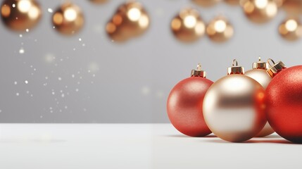 A festive ball decoration for Christmas, New Year, party, birthday party and special anniversary with a red and gold balls. - obrazy, fototapety, plakaty