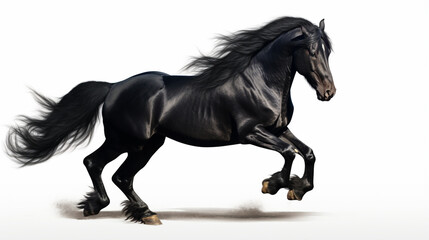 Obraz na płótnie Canvas black friesian horse isolated on white background. Generative AI