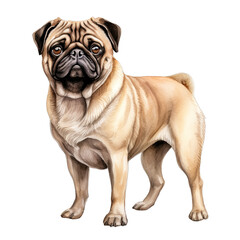 Obraz premium A pug standing watercolor clipart on transparent background