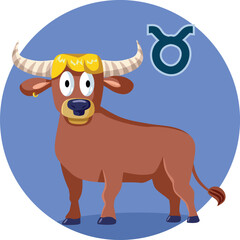 Vector Cartoon Taurus Zodiac Sign Funny Illustration. Hand Drawn Illustration isolated on White Background of a bull character
