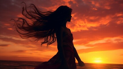 silhouette of a woman in the sunset