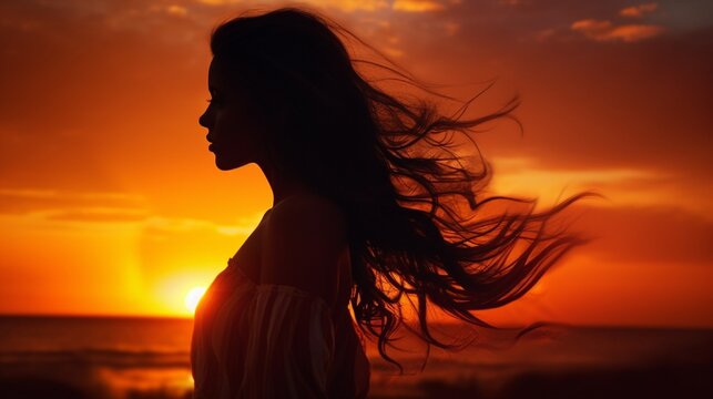 girl on the beach at sunset