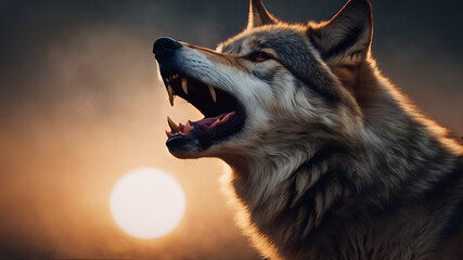 A wolf with its mouth open,a wolf  howling in night,Symbol, Lone Wolf, Timberwolf, - obrazy, fototapety, plakaty