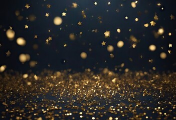 Fototapeta na wymiar Gold confetti and navy background. Golden scattered dust stock illustrationStar - Space, Backgrounds, Invitation, Night, Blue
