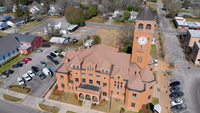 Aerial view of an Alabama Courthouse, Macon County, Tuskegee