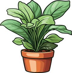 Charming cartoon potted plant with vibrant green leaves and brown pot on a white background. Adds life and freshness to any design project.