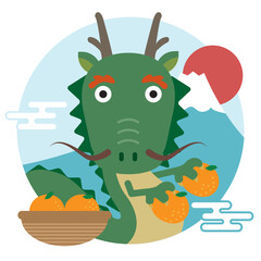 かわいい辰と富士山のイラスト　年賀素材