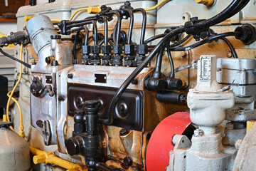 old diesel generator close-up. emergency light shutdown. alternative power.