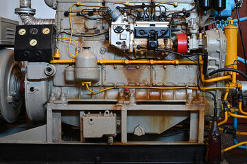 old diesel generator close-up. emergency light shutdown. alternative power.