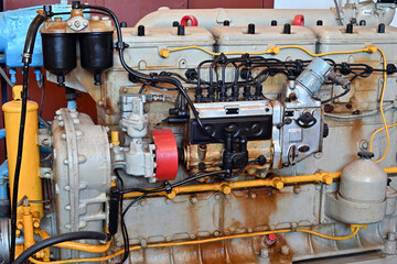 old diesel generator close-up. emergency light shutdown. alternative power.