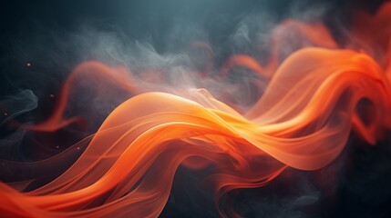 Mesmerizing neon light graffiti with swirling orange and grey mist on a foggy 3D texture