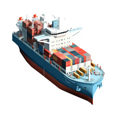 Large container ship, isometric view on transparent background, PNG