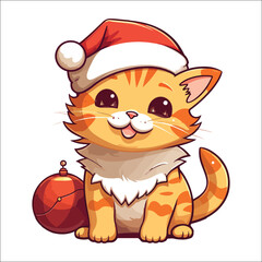 cute cat wearing santa hat pet illustration