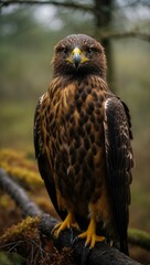 A portrait of the golden eagle (Aquila chrysaetos) looking straight at the viewer.