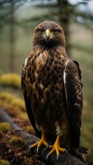 A portrait of the golden eagle (Aquila chrysaetos) looking straight at the viewer.