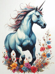 Obraz na płótnie Canvas Unicorn and colorful flowers