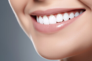 Obraz premium Beautiful female smile after teeth whitening procedure. Dental care. Dentistry concept.