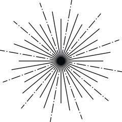 Vintage sunburst. Bursting sun rays. Fireworks. Logotype or lettering design element. Radial sunset beams.