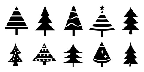 Christmas tree icon set. silhouette of pine. Vector illustration