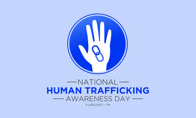 National Human Trafficking Awareness Day is observed every year on january 11. Vector illustration on the theme of Human Trafficking Day. Template for banner, greeting card, poster with background.
