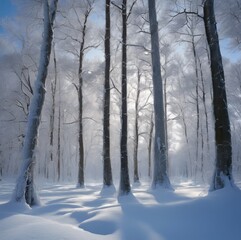 Tranquil Winter Landscape in Forest with Snow-Covered Trees