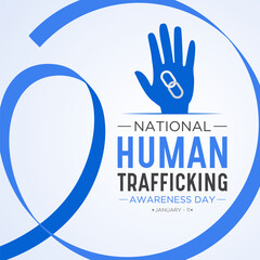 National Human Trafficking Awareness Day is observed every year on january 11. Vector illustration on the theme of Human Trafficking Day. Template for banner, greeting card, poster with background.