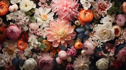 A captivating array of blooming flowers creating a lush floral background.