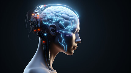 Obraz premium Revolutionized Mind: AI-Enhanced Human Intelligence in a Futuristic World