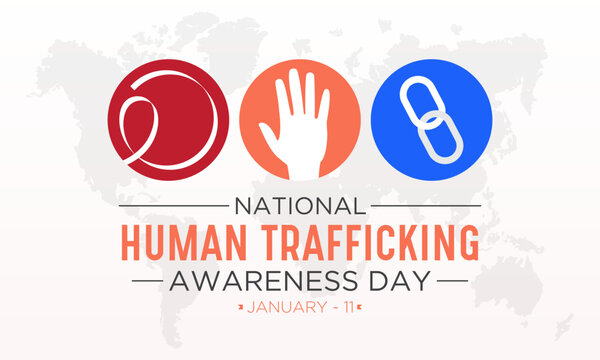 National Human Trafficking Awareness Day is observed every year on january 11. Vector illustration on the theme of Human Trafficking Day. Template for banner, greeting card, poster with background.