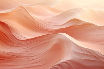 Abstract background featuring silky waves in varying shades of light peach, evoking the serene vastness of a desert. Sandy desert dune textures. - 694230369