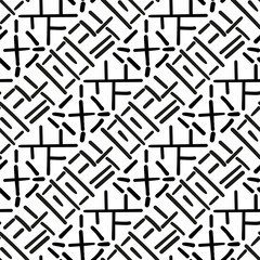 Repeating black and white ornament. Seamless pattern of lines, dots, circles, squares. Monochrome texture for printing and creating your own design