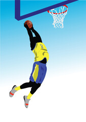 Basketball player poster. Colored Vector 3d illustration for designers. Hand Drawn illustration