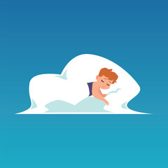 Vector illustration of a kid boy sleeping in his cozy bed.
