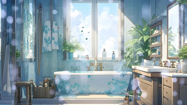 bathroom interior on anime japanese style 4k animation video