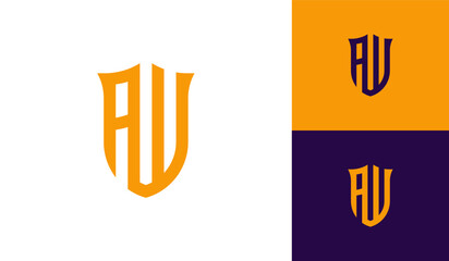 Letter AW shield initial esport logo design