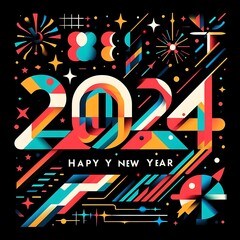 Vector happy new year 2024 with festive numbers full of beautiful colors happy new year 2024 celebration 