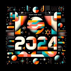 Vector happy new year 2024 with festive numbers full of beautiful colors happy new year 2024 celebration 