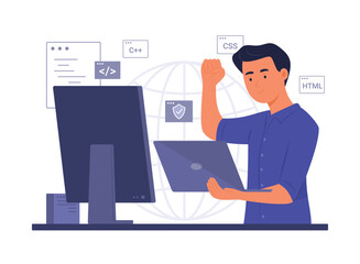 Programmer Man Process Coding for Software Development Concept Illustration