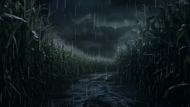 rain and lightning in a corn field 4k loop resolution footage