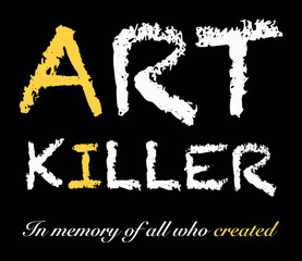 AI created pictures killed art. Vector yellow and white warning message on black background