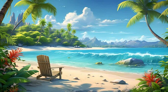 animated tropical beach scene