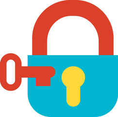 Reliable storage of information and data. Closed padlock, business process organization flat symbol. Simple flat color icon isolated on white background