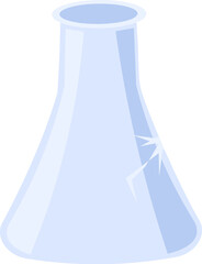 Reusable cracked chemical laboratory flask, glass home object. Household item out of use for disposal. Recycling of industrial products. Simple flat vector isolated on white background