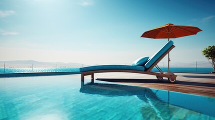 chairs for relaxing and sunbathing beside swimming pool and sea beach