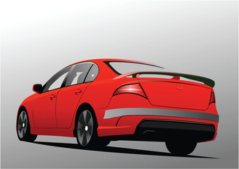 Fototapeta na wymiar Red car sedan on the road. Vector 3d hand drawn illustration