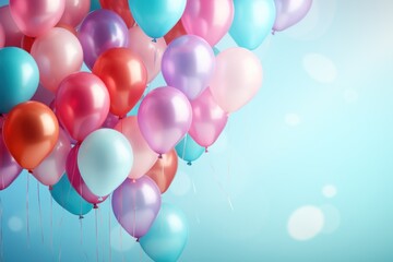 Happy birhtday greeting banner design, flying helium air balloons, festive celebration background card
